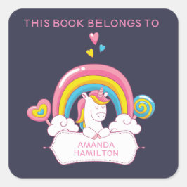 DIT BOEK BEHOORT TOT HET PINKEN VAN TRENDY UNICORN VIERKANTE STICKER