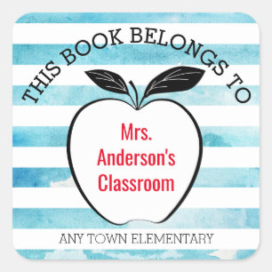 Dit boek behoort tot I Apple & Waterverf Stripes Vierkante Sticker