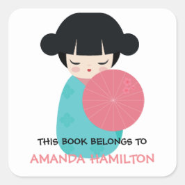 DIT BOEK BEHOORT TOT Kokeshi Doll Japans Geisha Vierkante Sticker