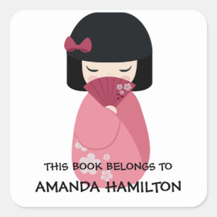 DIT BOEK BEHOORT TOT Kokeshi Doll Japans Geisha Vierkante Sticker