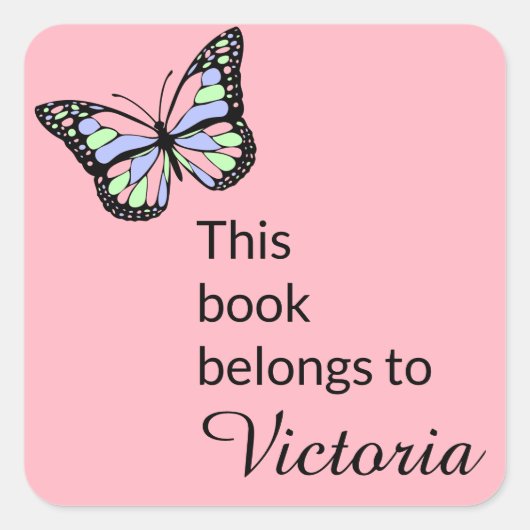 Dit boek behoort tot Pink met Vlinder Vierkante Sticker (Voorkant)