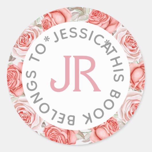 Dit boek behoort tot Pink Roses Wreath Ronde Sticker (Voorkant)