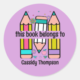 Dit boek behoort tot potlood kinder boekenplaat ronde sticker