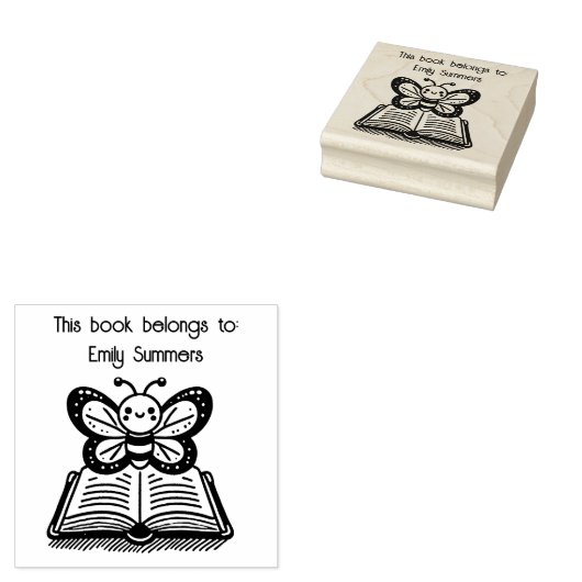 Dit boek hoort bij" Butterfly Bookplate Rubberstempel (Gestempeld)