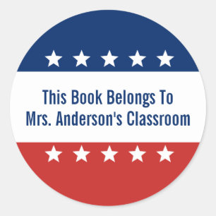 Dit boek hoort bij de lerarennaam Red White Blue Ronde Sticker