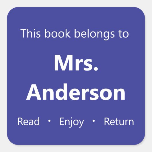 Dit boek hoort bij de naam van de leraar Blauwe Bo Vierkante Sticker (Voorkant)