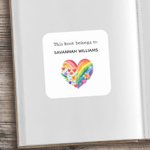 Dit boek is van Boekplaat Regenboog Hart Kinderen Vierkante Sticker