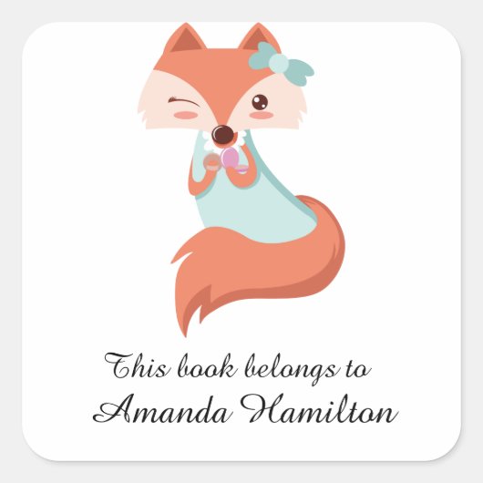 Dit boek is van Schattige Funny Little Fox Vierkante Sticker (Voorkant)