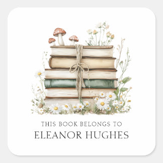 Dit boek is van Watercolor Bloemen Ex Libris Vierkante Sticker