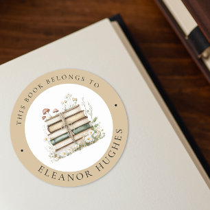 Dit boek is van Waterverf Bloemen Ex Libris Ronde Sticker