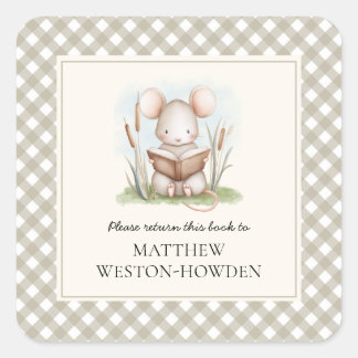 Dit boek is van Woodland Mouse Kids-boekplaat Vierkante Sticker