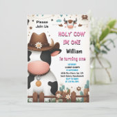 Dit Boerderij Schattige Bloemen Roze Heilige Koe 1 Kaart (Staand voorkant)