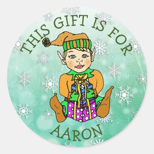 Dit cadeau is voor, jongen Elf met cadeau Ronde Sticker (Voorkant)