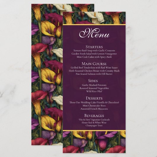 Dit Calla Lilies bloem thema huwelijksproduct con Menu (Voorkant / Achterkant)