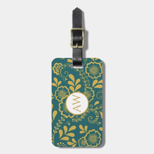 Dit chique gouden en smaragd Victoriaans kantmonog Bagagelabel (Voorkant verticaal)