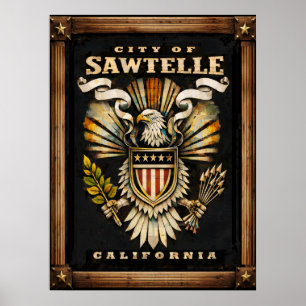 Dit embleem van de stad Sawtelle Poster