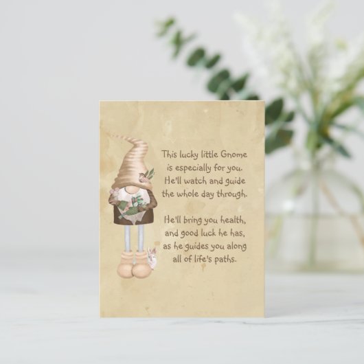 Dit gelukkige kleine Gnome Succes & Gezondheid Briefkaart (Staand voorkant)