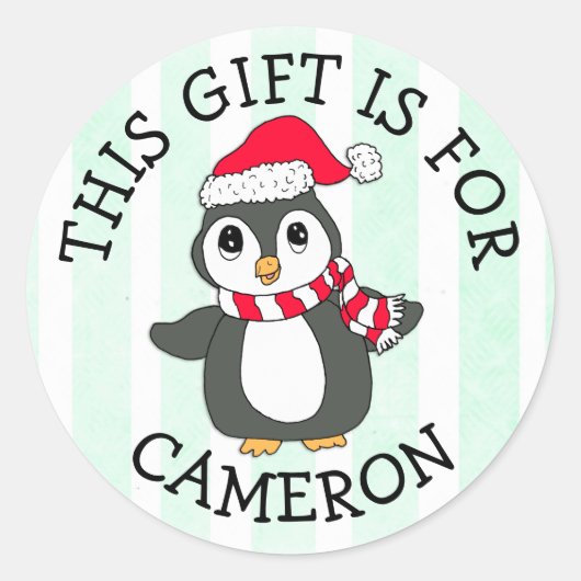 Dit geschenk is voor naamplaatje Penguin Kerstmis Ronde Sticker (Voorkant)