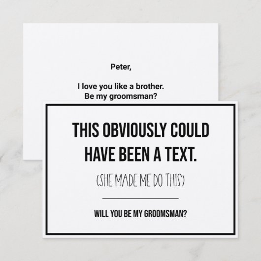 Dit had een tekst-groomsman-voorstel kunnen zijn notitiekaartje (Voorkant / Achterkant)
