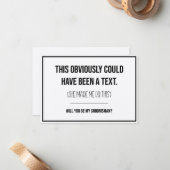 Dit had een tekst-groomsman-voorstel kunnen zijn notitiekaartje (Voorkant / Achterkant in situ)