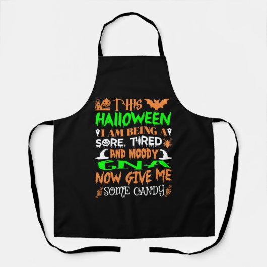 Dit Halloween Tired Moody Cna Snoep Schort (Voorkant)