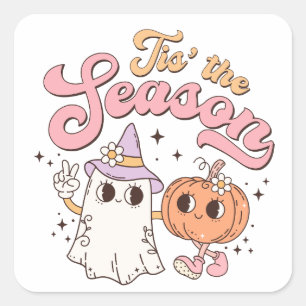 Dit het seizoen Grappige Halloween Pumpkin en Ghos Vierkante Sticker
