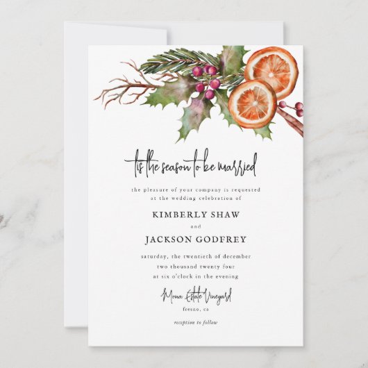 Dit het seizoen Kerstmis Botanische bruiloft Kaart (Voorkant)