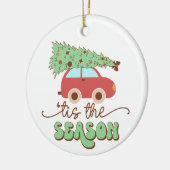 Dit het seizoen Retro Groovy Kerstfoto Keramisch Ornament (Links)