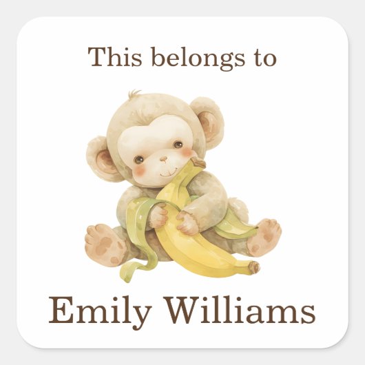Dit hoort bij Custom Back to School Monkey Vierkante Sticker (Voorkant)