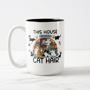 Dit Huis Draait op Kattenhaar Humor Tweekleurige Koffiemok