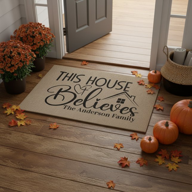 Dit Huis gelooft Aangepast Christelijk Deurmat (This House Believes Custom Christian Doormat)