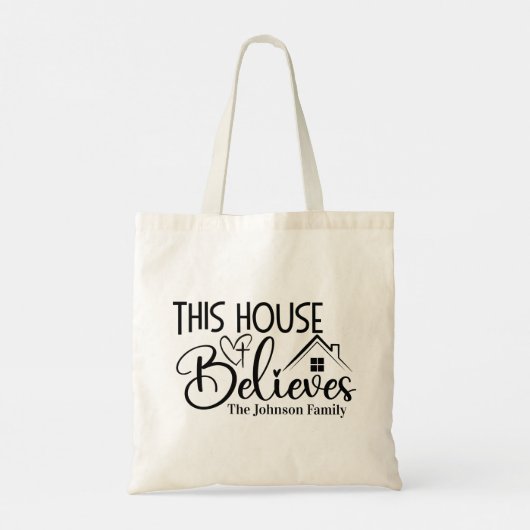 Dit Huis gelooft Aangepast Christelijk Tote Bag (Achterkant)