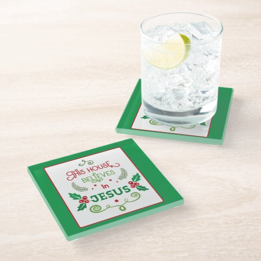 Dit Huis gelooft in Jezus Glazen Onderzetter (Schuin)
