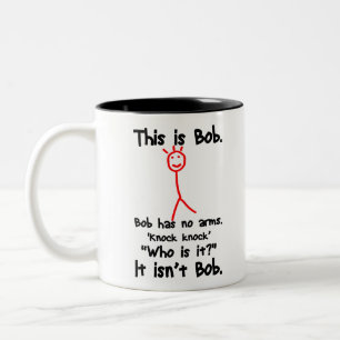 Dit is Bob — Knock Knock Jokes — Bob Jokes Memes Tweekleurige Koffiemok