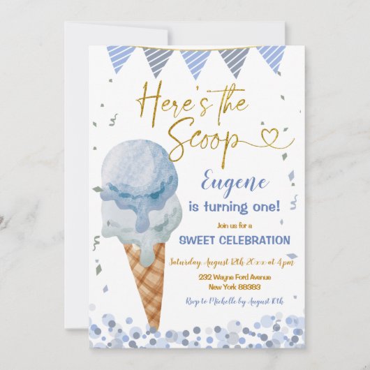 Dit is de 1e verjaardag van de Scoop Blue Ice Crea Kaart (Voorkant)