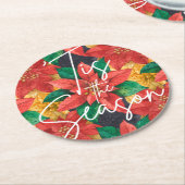 Dit is de kerstfeestdag van de Season Poinsettia Ronde Kartonnen Onderzetter (Gebogen)