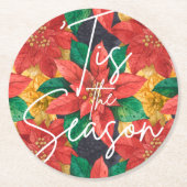 Dit is de kerstfeestdag van de Season Poinsettia Ronde Kartonnen Onderzetter (Voorkant)