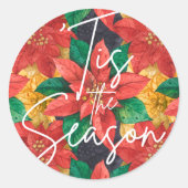 Dit is de kerstfeestdag van de Season Poinsettia Ronde Sticker (Voorkant)