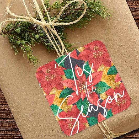 Dit is de kerstfeestdag van de Season Poinsettia Vierkante Sticker