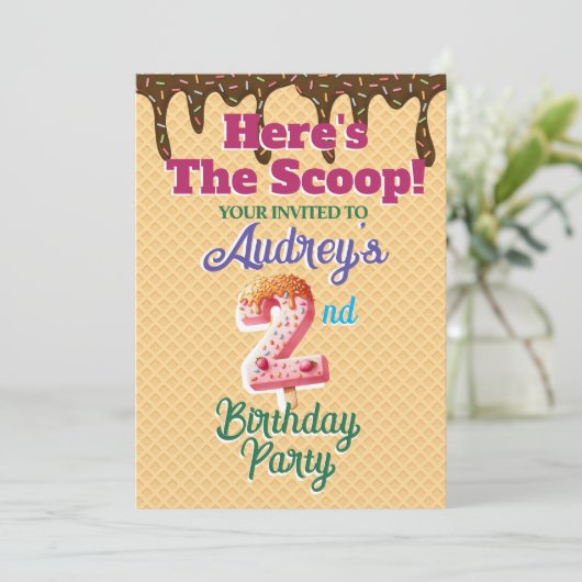 Dit is de Schep Waffel Kegel Uitnodiging (Staand voorkant)