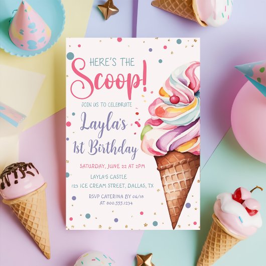 Dit is de Scoop Ice Cream 1st Birthday Kaart