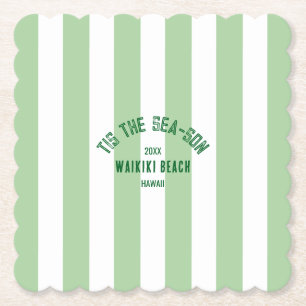 Dit is de SeaSon Custom Beach Christmas Green Stri Kartonnen Onderzetters