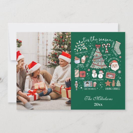 Dit is de seizoensfoto Retro Green Christmas Feestdagenkaart (Voorkant)