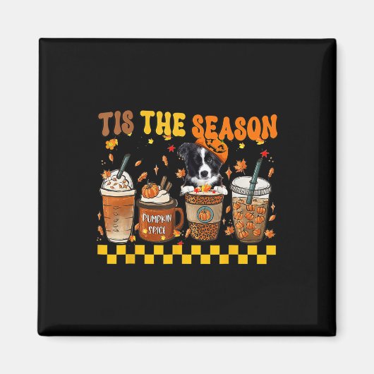 Dit is de Seizoenskoffie-pompoengrens Collie Hallo Magneet (Voorkant)