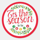 Dit is de seizoensroodkerstkronkelaars ronde sticker (Voorkant)