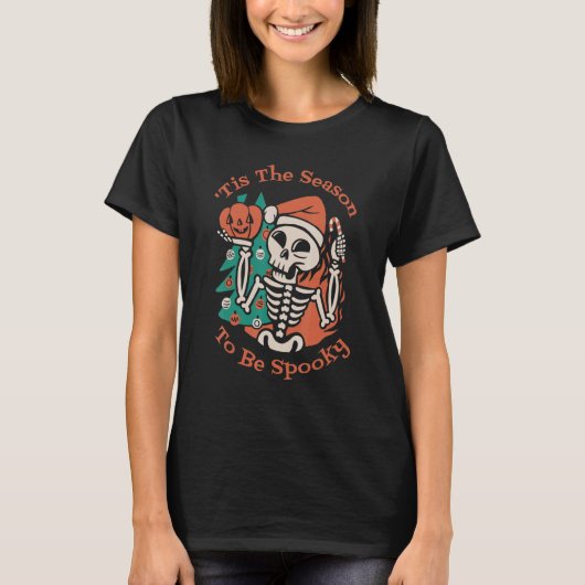 Dit is de seizoensspomkin-skeleton kerst t-shirt (Voorkant)