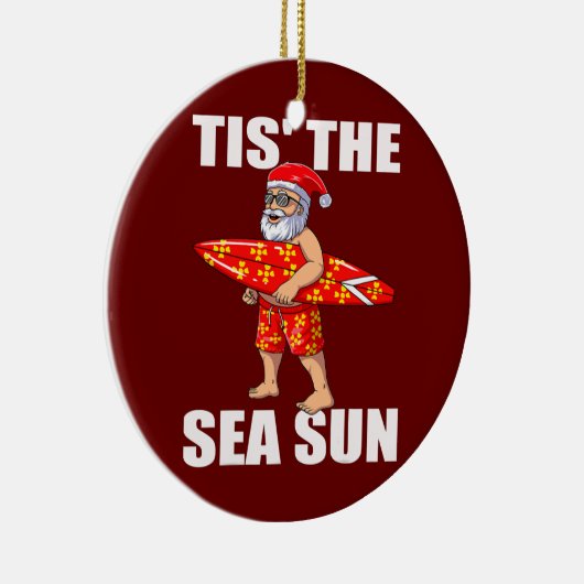 Dit is de Zee Sun Santa Beach Santa Surfing Keramisch Ornament (Rechts)