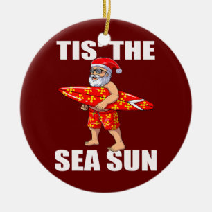 Dit is de Zee Sun Santa Beach Santa Surfing Keramisch Ornament