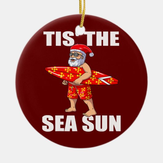 Dit is de Zee Sun Santa Beach Santa Surfing Keramisch Ornament (Voorkant)