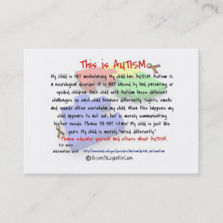 Dit is een Autism-handuitkleppen Contactkaartje